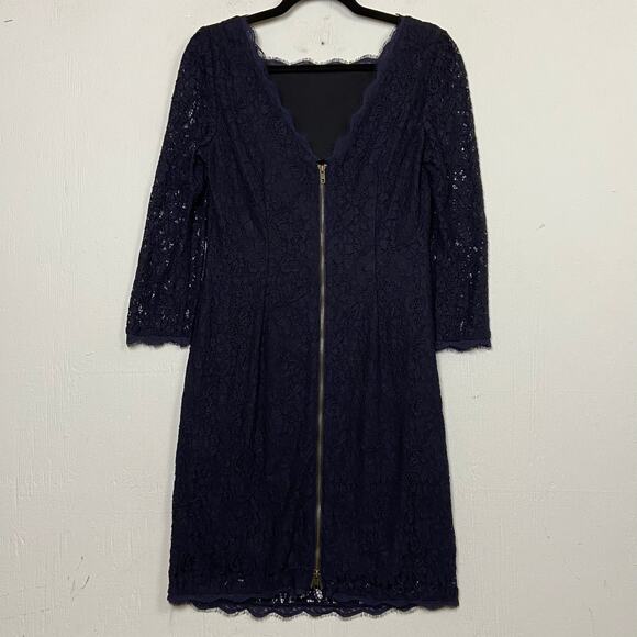 Adrianna Papell Evening Dress Navy Blue Lace Overlay Cocktail Party Size 8 - Picture 5 of 15